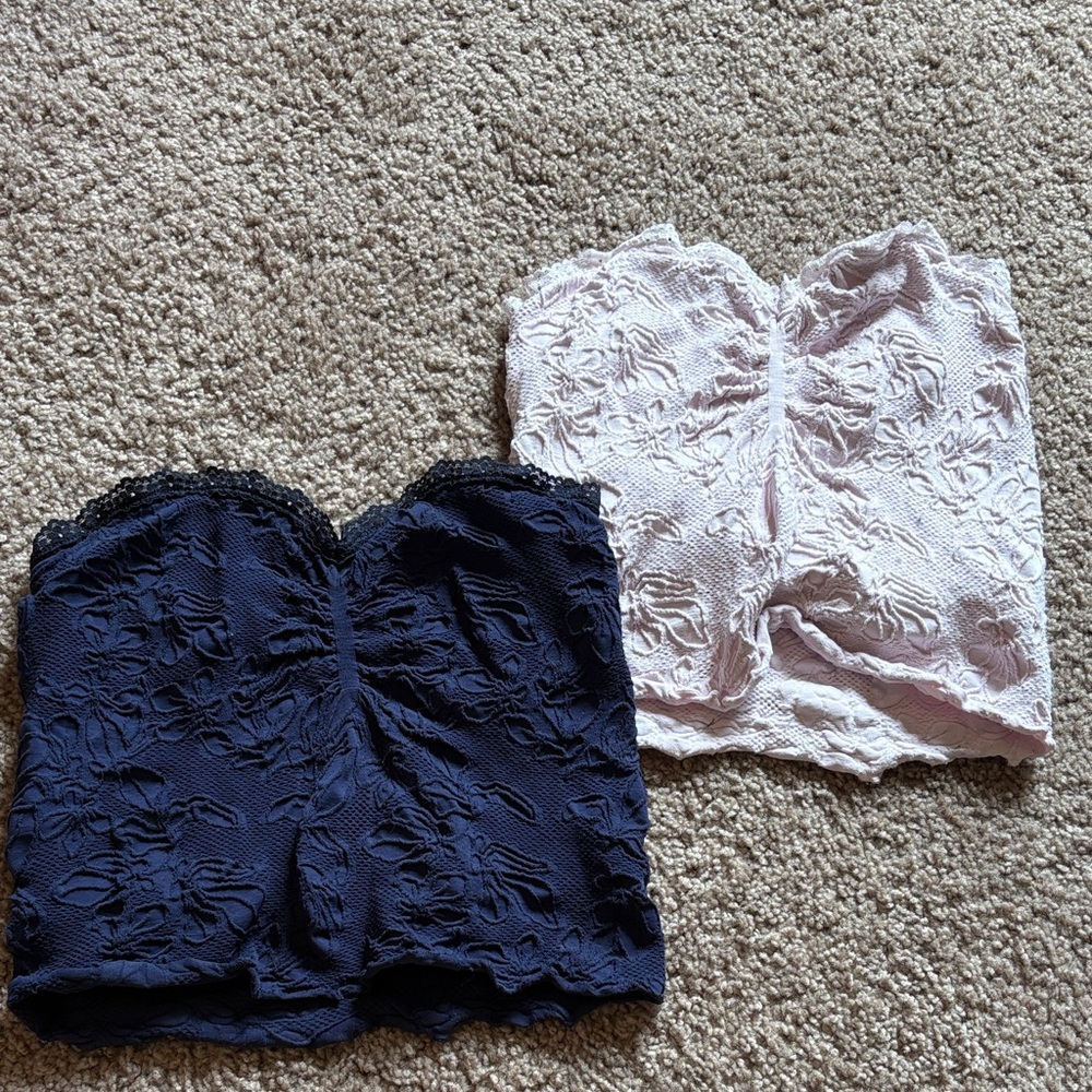 Lace Strapless Tops in Navy and Light Pink